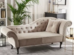 Right Hand Chaise Lounge Velvet Beige Lattes