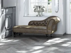 Right Hand Chaise Lounge Faux Suede Brown Nimes