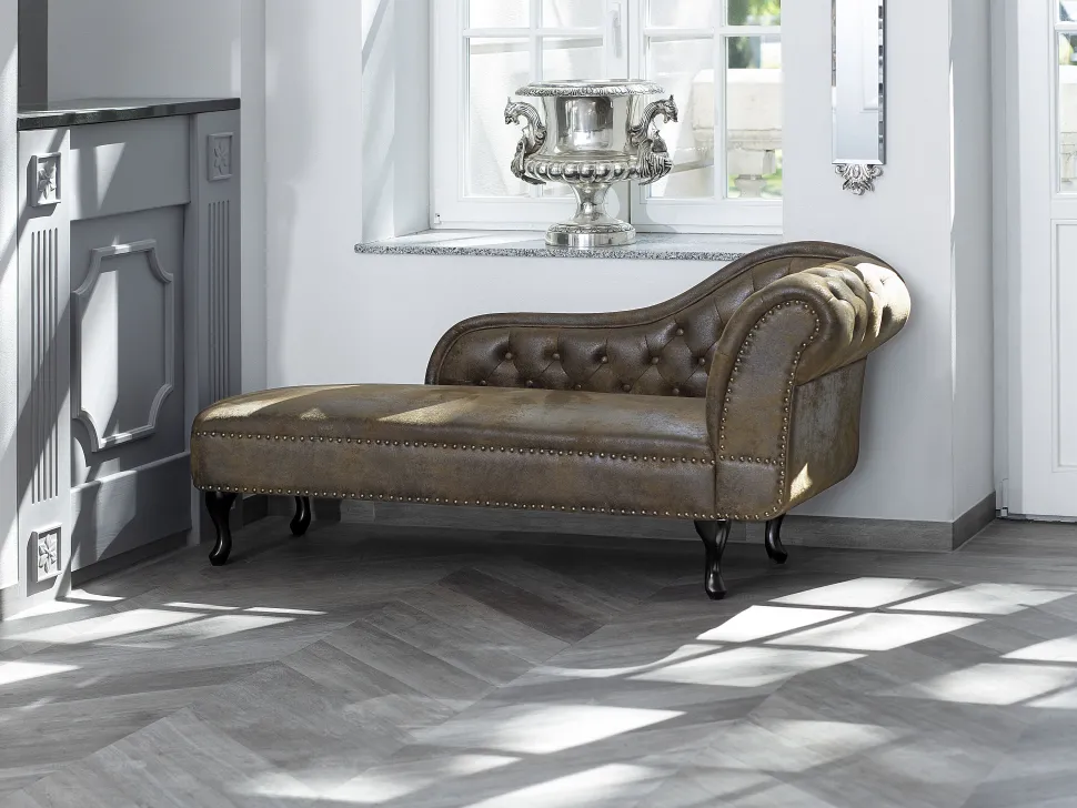 Right Hand Chaise Lounge Faux Suede Brown Nimes