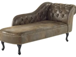Right Hand Chaise Lounge Faux Suede Brown Nimes