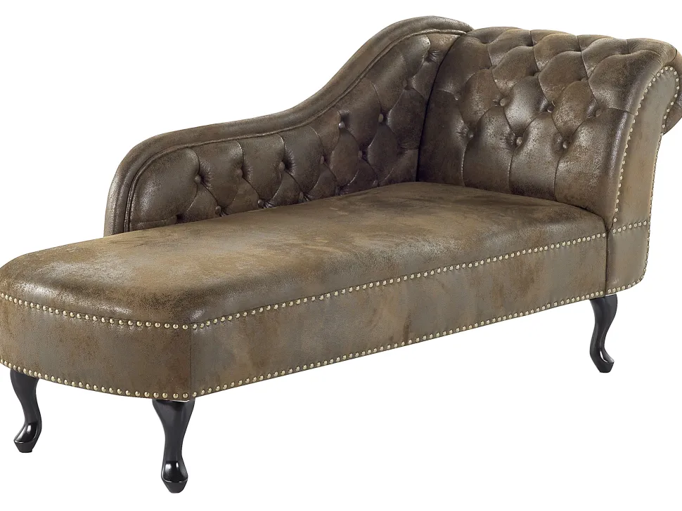 Right Hand Chaise Lounge Faux Suede Brown Nimes