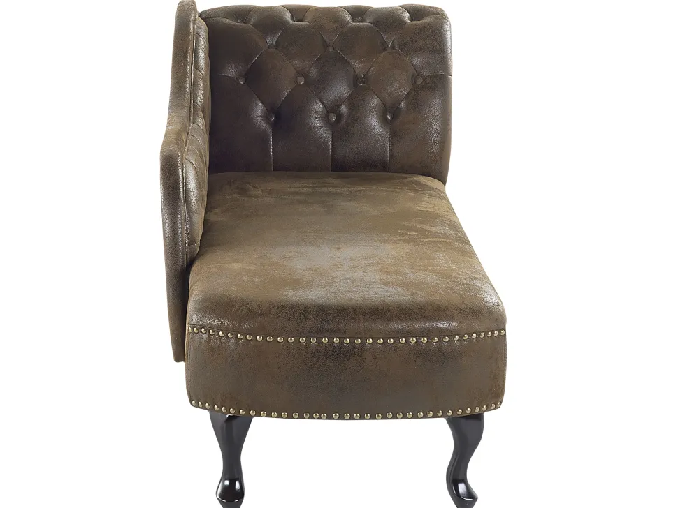 Right Hand Chaise Lounge Faux Suede Brown Nimes