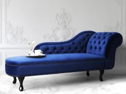 Right Hand Chaise Lounge Velvet Navy Blue Nimes