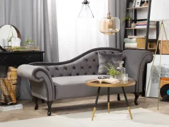 Right Hand Chaise Lounge Velvet Grey Lattes