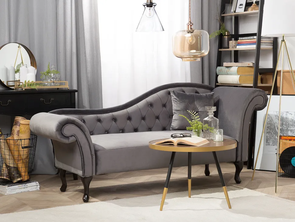 Right Hand Chaise Lounge Velvet Grey Lattes