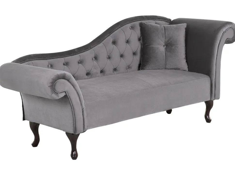 Right Hand Chaise Lounge Velvet Grey Lattes