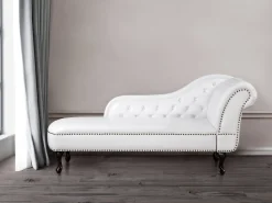 Right Hand Chaise Lounge Faux Leather White Nimes