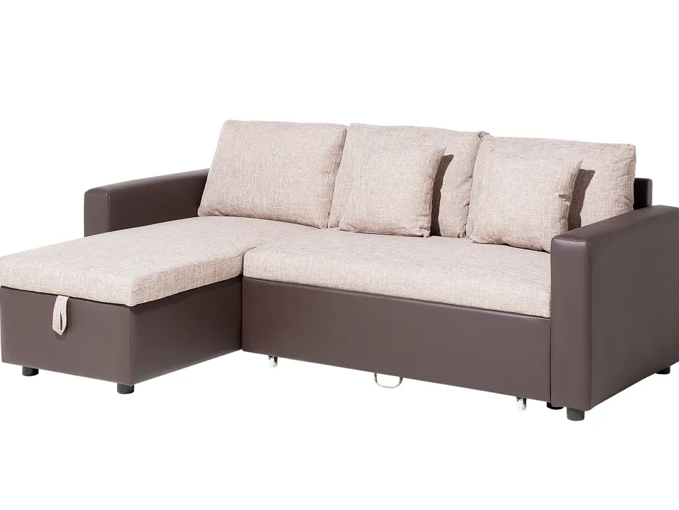Right Hand Corner Fabric Sofa Bed Beige Tampere