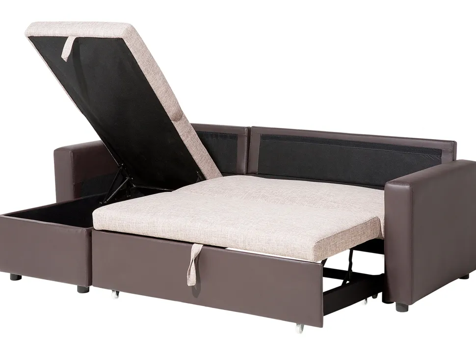 Right Hand Corner Fabric Sofa Bed Beige Tampere