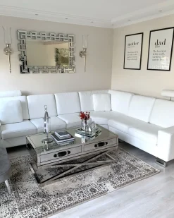 Right Hand Corner Leather Sofa White Stockholm