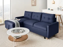 Right Hand Corner Sofa Bed With Storage Navy Blue Flakk