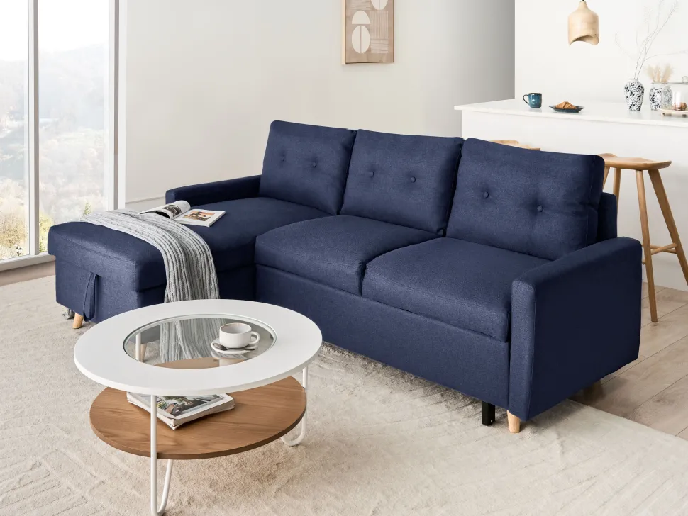 Right Hand Corner Sofa Bed With Storage Navy Blue Flakk