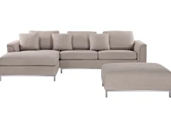 Right Hand Fabric Corner Sofa With Ottoman Beige Oslo