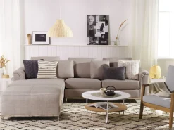 Right Hand Fabric Corner Sofa With Ottoman Beige Oslo