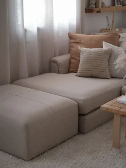 Right Hand Fabric Corner Sofa With Ottoman Beige Oslo