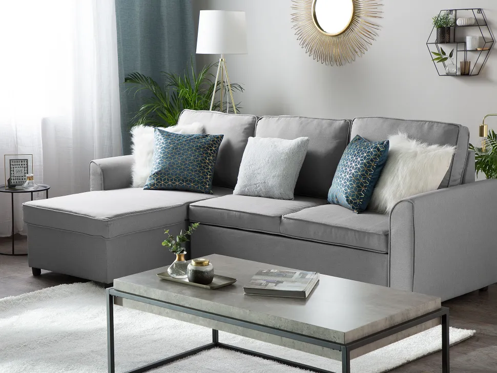 Right Hand Fabric Corner Sofa Bed With Storage Grey Nesna