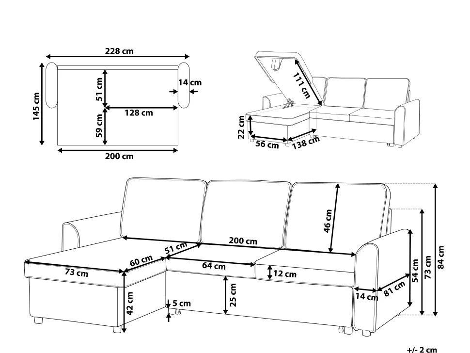 Right Hand Fabric Corner Sofa Bed With Storage Grey Nesna