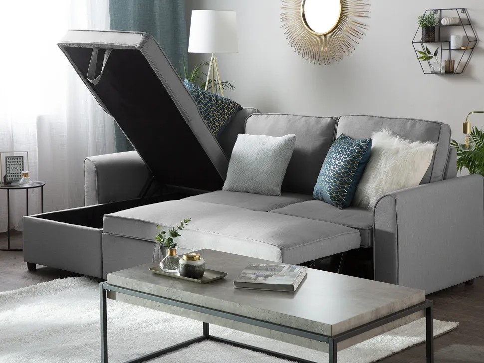 Right Hand Fabric Corner Sofa Bed With Storage Grey Nesna