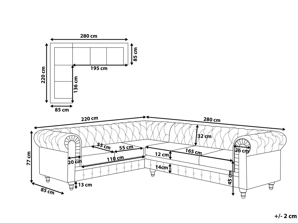 Right Hand Fabric Corner Sofa Grey Chesterfield