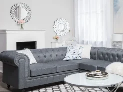 Right Hand Fabric Corner Sofa Grey Chesterfield