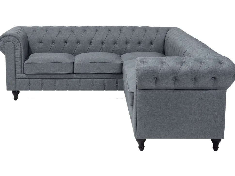 Right Hand Fabric Corner Sofa Grey Chesterfield