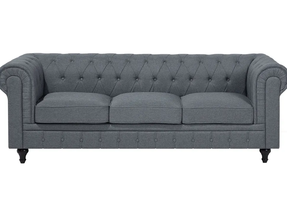 Right Hand Fabric Corner Sofa Grey Chesterfield