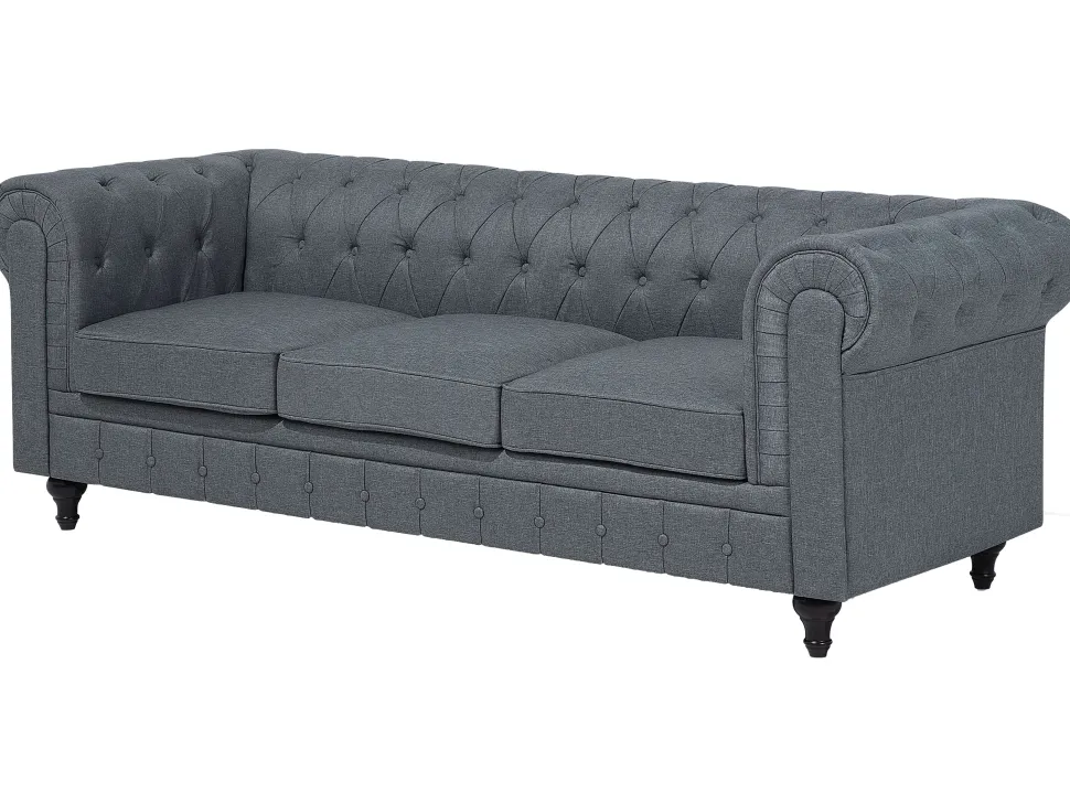 Right Hand Fabric Corner Sofa Grey Chesterfield