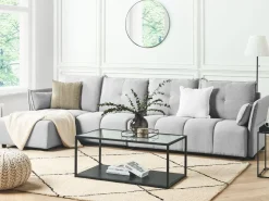 Right Hand Fabric Corner Sofa Light Grey Tomra