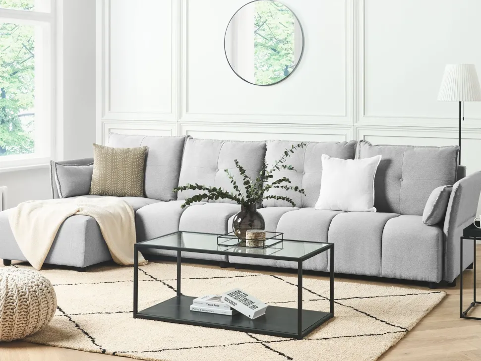 Right Hand Fabric Corner Sofa Light Grey Tomra