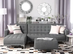 Right Hand Fabric Corner Sofa With Ottoman Grey Aberdeen