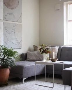 Right Hand Fabric Corner Sofa With Ottoman Grey Aberdeen