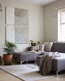Right Hand Fabric Corner Sofa With Ottoman Grey Aberdeen