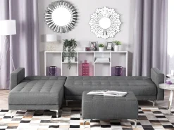 Right Hand Fabric Corner Sofa With Ottoman Grey Aberdeen