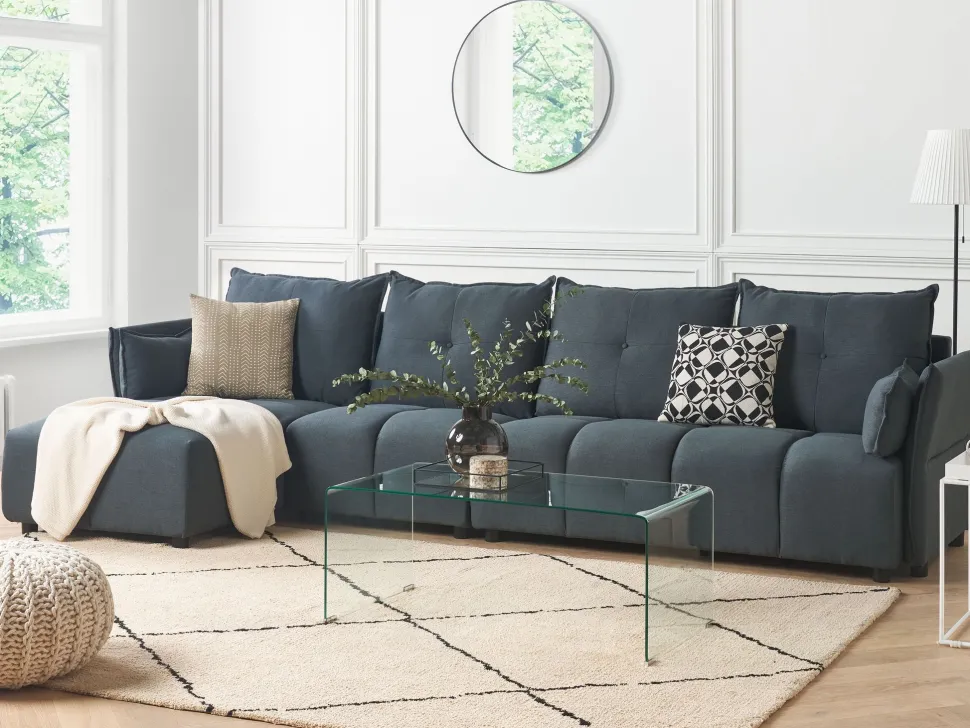 Right Hand Fabric Corner Sofa Graphite Grey Tomra