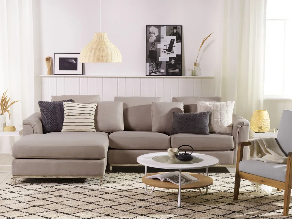 Right Hand Fabric Corner Sofa Beige Oslo