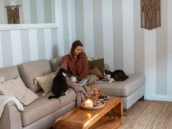 Right Hand Fabric Corner Sofa Beige Oslo