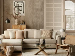 Right Hand Fabric Corner Sofa Beige Oslo