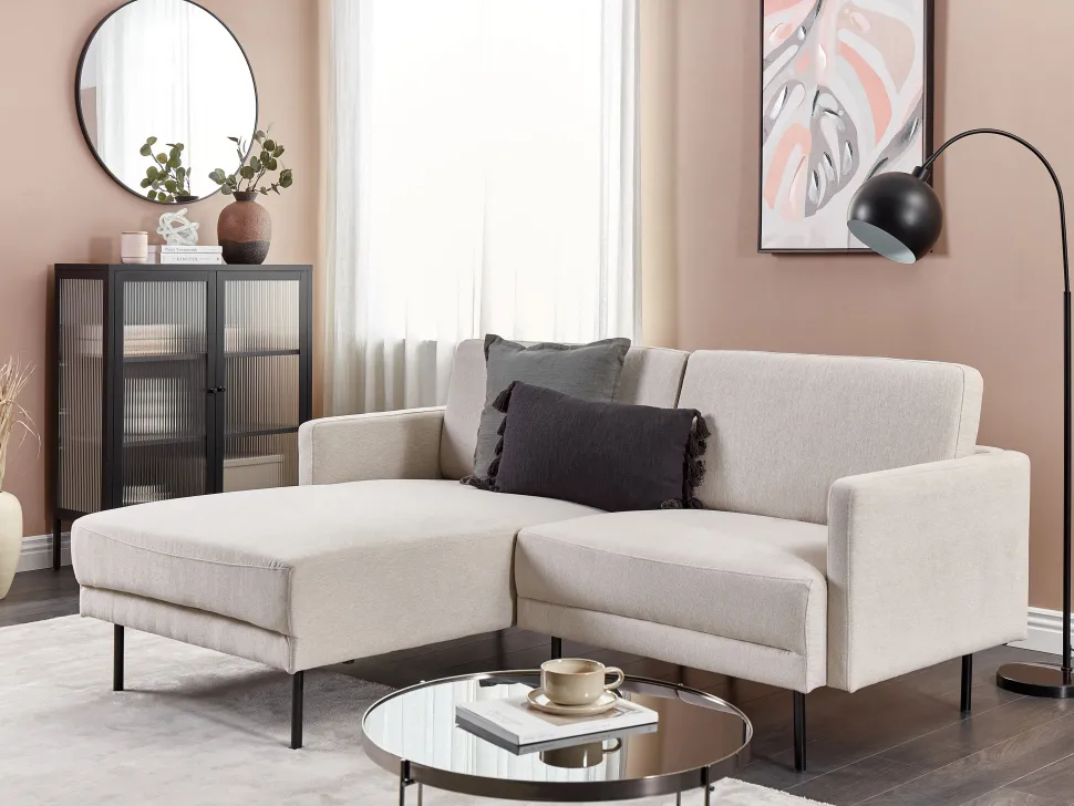 Right Hand Fabric Corner Sofa Beige Breda
