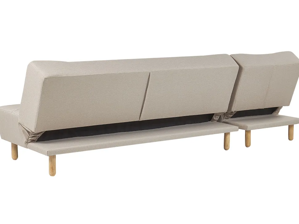 Right Hand Fabric Corner Sofa Bed Beige Alsten