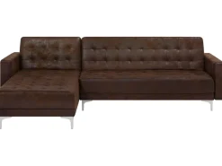 Right Hand Faux Leather Corner Sofa Brown Aberdeen
