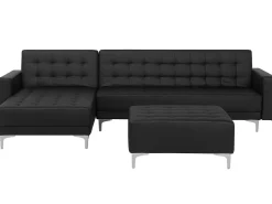 Right Hand Faux Leather Corner Sofa With Ottoman Black Aberdeen