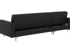 Right Hand Faux Leather Corner Sofa With Ottoman Black Aberdeen
