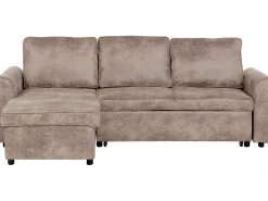 Right Hand Faux Leather Corner Sofa Bed With Storage Brown Nesna