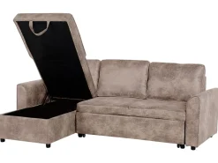 Right Hand Faux Leather Corner Sofa Bed With Storage Brown Nesna