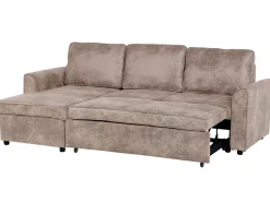 Right Hand Faux Leather Corner Sofa Bed With Storage Brown Nesna