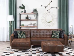 Right Hand Faux Leather Corner Sofa With Ottoman Brown Aberdeen