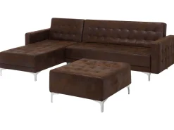 Right Hand Faux Leather Corner Sofa With Ottoman Brown Aberdeen