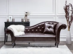 Right Hand Faux Leather Chaise Lounge Brown Lattes