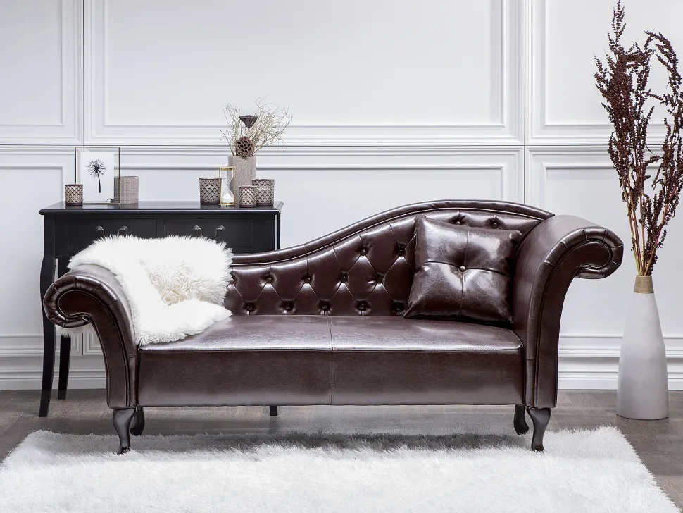 Right Hand Faux Leather Chaise Lounge Brown Lattes