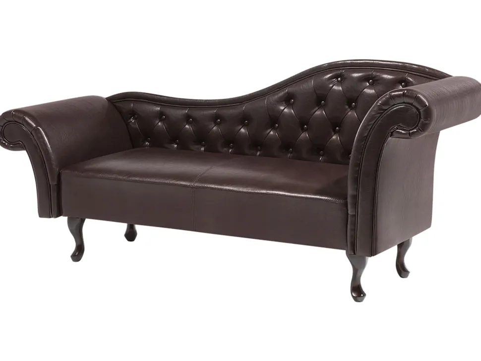 Right Hand Faux Leather Chaise Lounge Brown Lattes